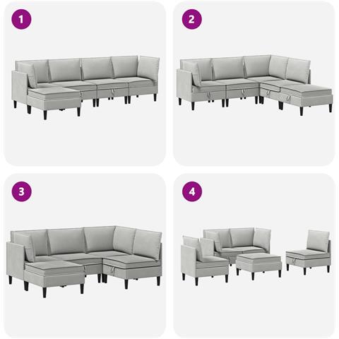 Set di mobili per il soggiorno 5 pcs Grigio chiaro Tessuto - Foto 9