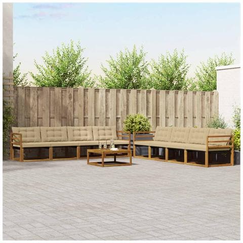 Set di divani da esterno con cuscino 9 pcs Naturale e Beige - Foto 2