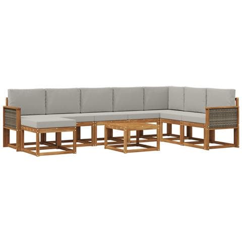 Set di divani da esterno 9 pcs Naturale e Grigio Chiaro - Foto 1
