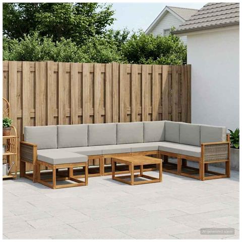 Set di divani da esterno 9 pcs Naturale e Grigio Chiaro - Foto 2