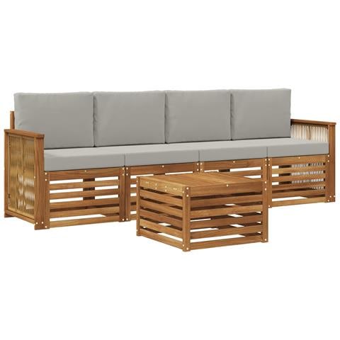 Set di divani da esterno 5 pcs Naturale e Grigio Chiaro - Foto 1