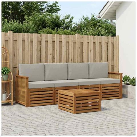 Set di divani da esterno 5 pcs Naturale e Grigio Chiaro - Foto 2