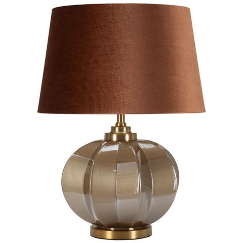 Lampada Da Tavolo Praga -a- In Vetro Fumé Con Paralume In Velluto Terracotta Ø 40,5 Cm - Foto 1