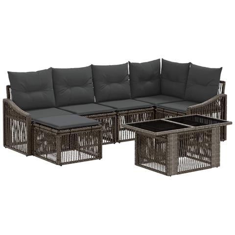 Set Divano da Giardino 7 pz Grigio e Grigio Scuro polyrattan - Foto 1