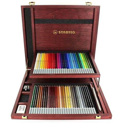 CarbOthello - Matita colorata Premium - Cassetta in Legno richiudibile con doppio ripiano - 60 Colori assortiti + accessori - Foto 1