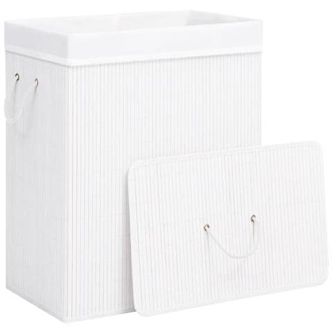 Cesto Portabiancheria in Bambù a Sezione Singola Bianco 83 L - Foto 2