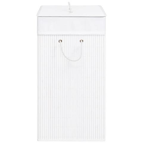 Cesto Portabiancheria in Bambù a Sezione Singola Bianco 83 L - Foto 9