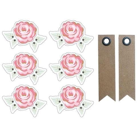 Adesivi 3d 4 Cm - Rosa Romantica Con Contorno Bianco + 20 Etichette Kraft Con Gagliardetto - Foto 1