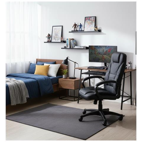 Sedia Con Ruote Luciana, Poltrona Presidenziale Con Braccioli, Sedia Ergonomica Da Ufficio, 70x65h103/114 Cm, Nero - Foto 6