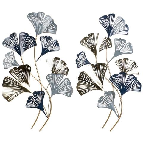 Decorazione Da Parete Dkd Home Decor 51 X 4 X 90 Cm Grigio Azzurro Dorato Moderno Foglia Della Pianta (2 Unità) - Foto 1