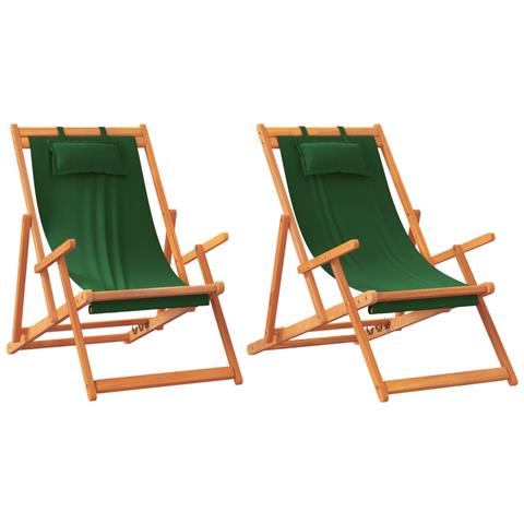 Sedie Da Spiaggia Pieghevoli 2 Pz Verdi In Tessuto - Foto 2