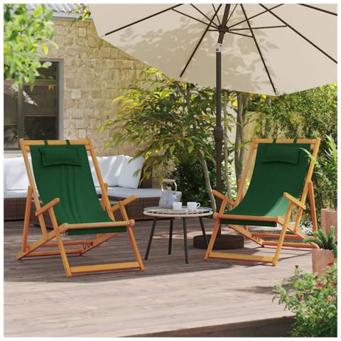 Sedie Da Spiaggia Pieghevoli 2 Pz Verdi In Tessuto - Foto 1