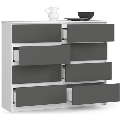Cassettiera K120, 8 cassetti, 120x40x99 cm, Colore Bianco e Grigio Grafite - Foto 2