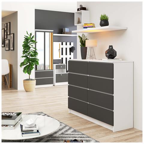 Cassettiera K120, 8 cassetti, 120x40x99 cm, Colore Bianco e Grigio Grafite - Foto 4