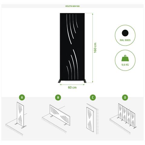 Set Di 3 Pannelli Decorativi Veleta Nero H.160cm Modello Intero - Foto 8