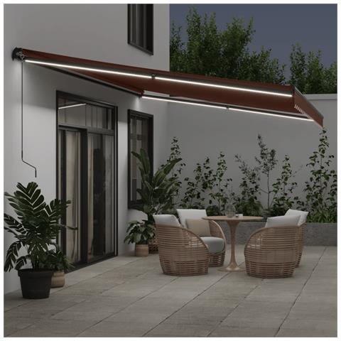 Tenda Da Sole Retrattile Manuale Con Led Marrone 500x350 Cm - Foto 3