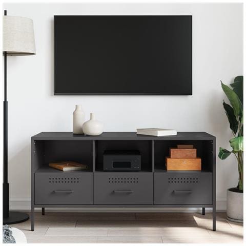 Mobile Tv Nero 100,5x39x50,5 Cm In Acciaio - Foto 3