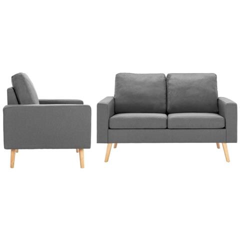 Set Di Divani 2 Pz In Tessuto Grigio Chiaro - Foto 2