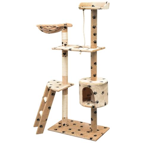 Lusso Casadino -  Albero Per Gatti Tiragraffi Sisal 150 Cm Zampe Stampate Beige - Foto 1