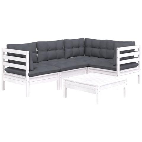 Lusso Casadino -  Set Divani Da Giardino 5 Pz Con Cuscini Bianchi Legno Di Pino - Foto 2