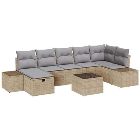Set di Divani da Giardino 8 Pezzi con Cuscini Beige in Polyrattan - Foto 1