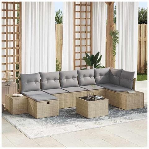 Set di Divani da Giardino 8 Pezzi con Cuscini Beige in Polyrattan - Foto 2