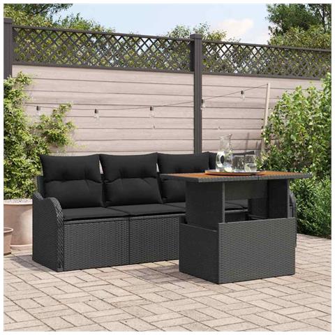 Set Divano da Giardino  5 Pezzi con Cuscini Rattan Polyrattan Nero, Divano da Giardino  2 Posti con Cuscini Rattan Polyrattan Nero - Foto 2