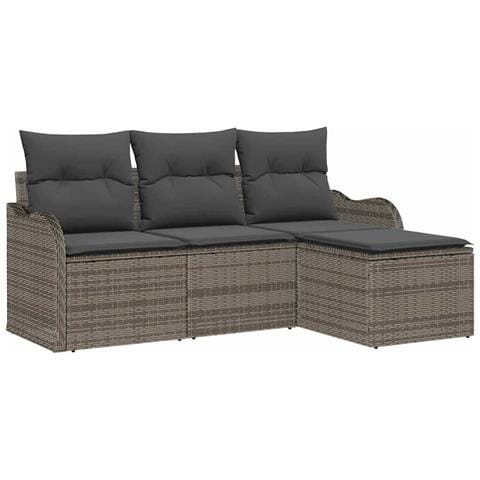 Set Divano da Giardino a 4 Pezzi con Cuscini Grigio Polyrattan,  Divano da Giardino a Due Posti con Ripostiglio e Cuscini Grigio Polyrattan - Foto 1