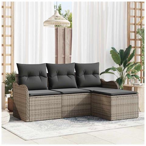 Set Divano da Giardino a 4 Pezzi con Cuscini Grigio Polyrattan,  Divano da Giardino a Due Posti con Ripostiglio e Cuscini Grigio Polyrattan - Foto 2