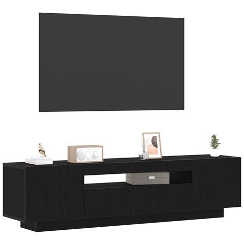 Mobile TV  con luci LED Nero Rovere 160x35x40 cm in legno ingegnerizzato - Foto 2