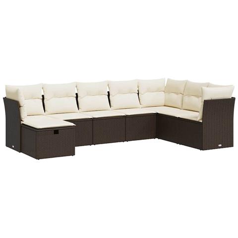 Set Divani da Giardino 8 pz con Cuscini Marrone in Polyrattan - Foto 1