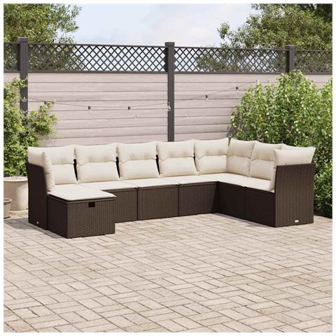 Set Divani da Giardino 8 pz con Cuscini Marrone in Polyrattan - Foto 2