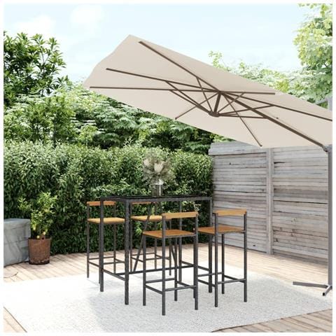 Set Bar Giardino 5 pz Nero Polyrattan e Legno Massello Acacia - Foto 2