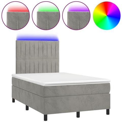 Letto a Molle Materasso e LED Grigio Chiaro 120x190 cm Velluto - Foto 1