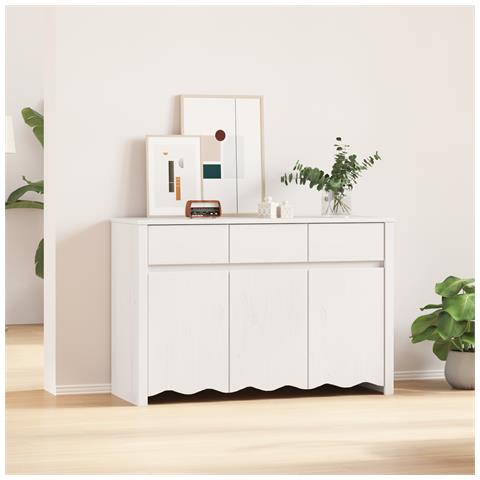 "Credenza ""DRAMMEN"" Bianca 114x43x75,5 cm in Legno Massello di Pino" - Foto 2