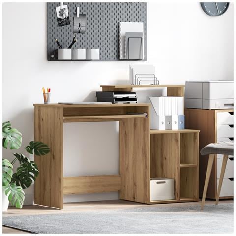 Scrivania con spazio di archiviazione in rovere artigianale 120.5x44x88.5 cm Legno ingegnerizzato - Foto 2