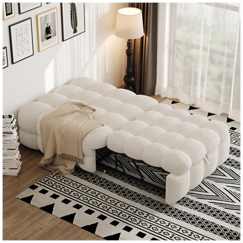 Letto Imbottito, Poggiapiedi 2 In 1, Divano Letto A Scomparsa, Letto Singolo, Letto A Soppalco, Tessuto Orsetto, Beige - Foto 1