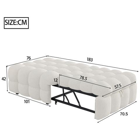 Letto Imbottito, Poggiapiedi 2 In 1, Divano Letto A Scomparsa, Letto Singolo, Letto A Soppalco, Tessuto Orsetto, Beige - Foto 2