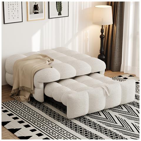 Letto Imbottito, Poggiapiedi 2 In 1, Divano Letto A Scomparsa, Letto Singolo, Letto A Soppalco, Tessuto Orsetto, Beige - Foto 4