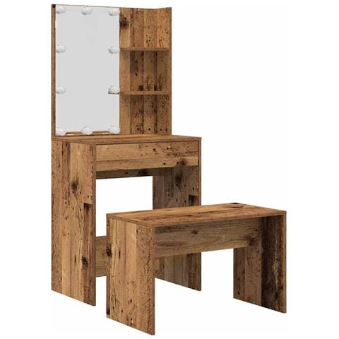Set Tavolo da Toeletta con LED Legno Antico Legno Multistrato - Foto 1