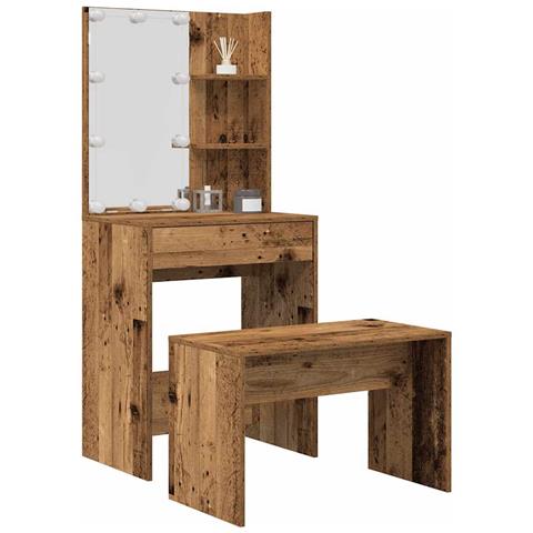 Set Tavolo da Toeletta con LED Legno Antico Legno Multistrato - Foto 2