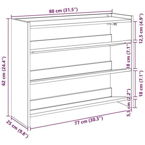 Scarpiera Legno Antico 80x25x62 cm in Legno Multistrato - Foto 9