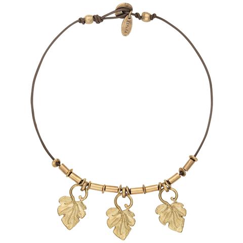 Collana In Pelle Zamak Con Pendenti In Foglia D'oro, 40 Cm - Foto 1