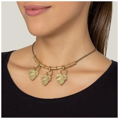 Collana In Pelle Zamak Con Pendenti In Foglia D'oro, 40 Cm - Foto 2