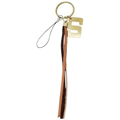 Portachiavi Per Cellulare A Forma Di T Color Oro Con Frangia In Pelle Marrone - Foto 2