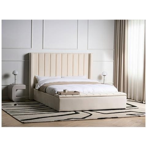 Letto Con Panca Contenitore Velluto Noyers 160 X 200 Cm Bianco Sporco - Foto 1