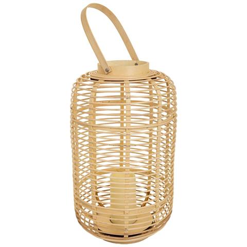 Lanterna Portacandela Con Candelaled In Bambù E Rattan Marrone D29x48h - Foto 1