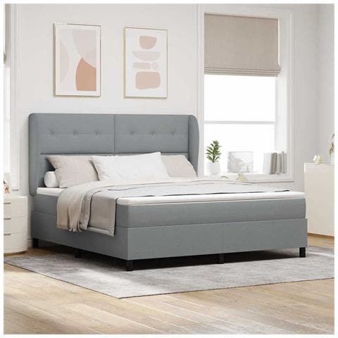 Letto a molle con materasso Grigio chiaro 180 x 200 cm Tessuto - Foto 2