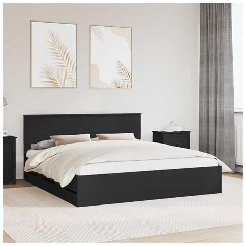 Struttura del letto Nero 200 x 200 cm Legno Ingegnerizzato - Foto 2