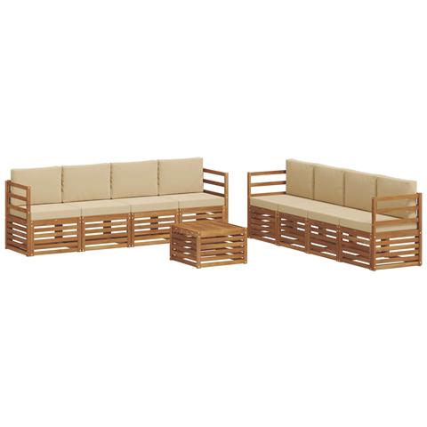 Set divani 9 pcs Naturale e Beige Legno di Acacia Massello - Foto 1